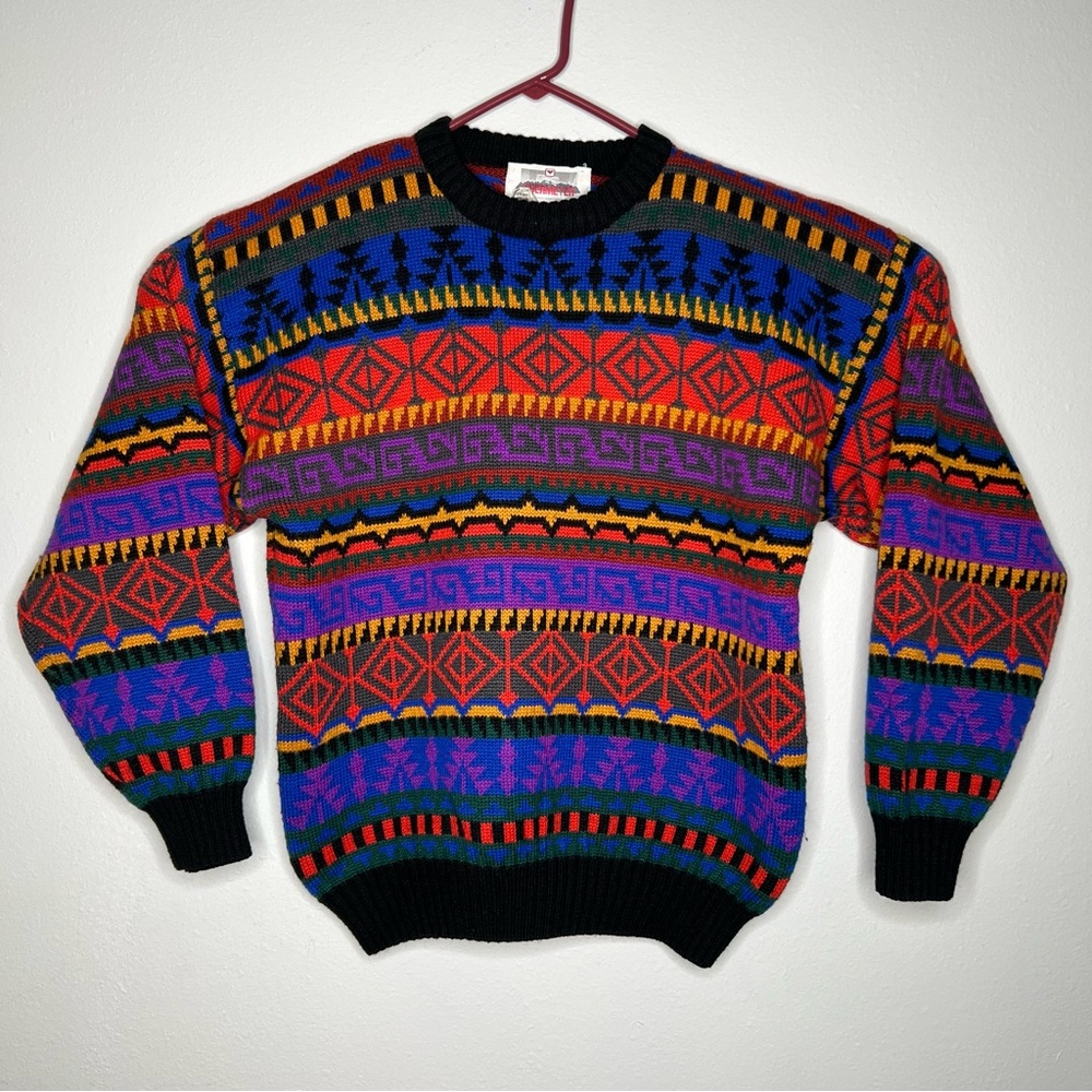 Obermeyer Knit Ski Snow Sweater Blue Black Red Yellow Green Wool Blend Men’s M